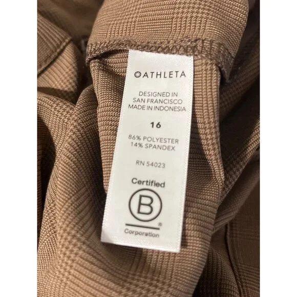 Athleta Skyline Plaid Pant II NEW Tie Waist Brown Work To Weekend Trouser 16